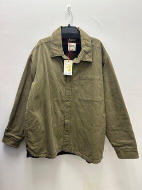 K-229 Woolrich Lined Olive Green Men's Large Tall Shirt Jacket With Button Front